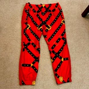 Red Silk Bondage Print Pants VERSACE